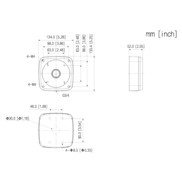 Dahua PFA124-V2 Caja conexiones impermeable cuadrada con anclaje circular en 4 puntos para IPC-MFW5241T2-E3-ASE (1)
