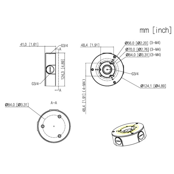 Dahua PFA130-E-V3 Caja conexiones impermeable para cámaras tubulares y Minidomos Dahua con anclaje en 3 puntos (1)