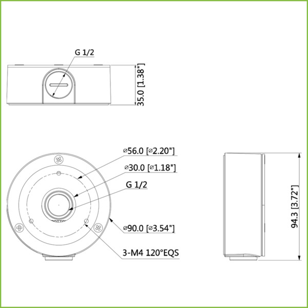 Dahua PFA134 Caja conexiones para HFW1/2/3 anclaje en 3 puntos (1)