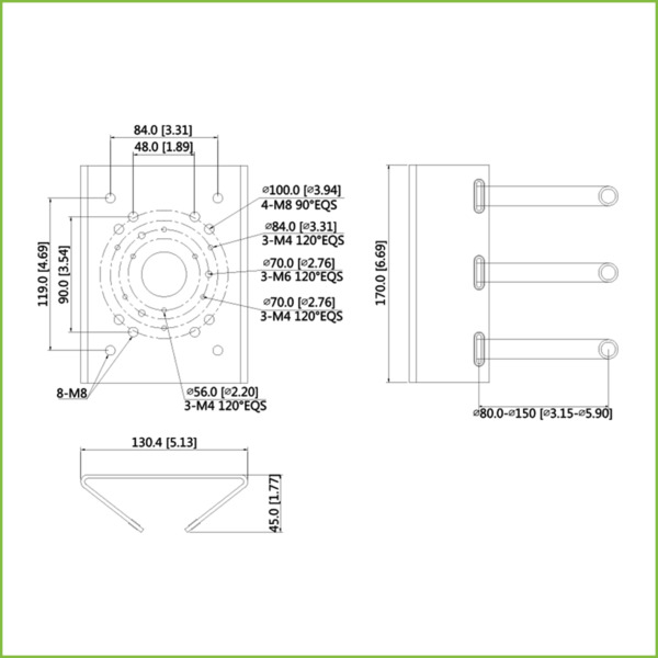 Dahua PFA150-SG Adaptador a poste para PFBxx-SG PFAxx-SG color gris (1)
