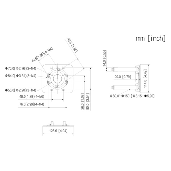 Dahua PFA152-E-V2 Mini Adaptador a poste para PFBx PFAx (1)