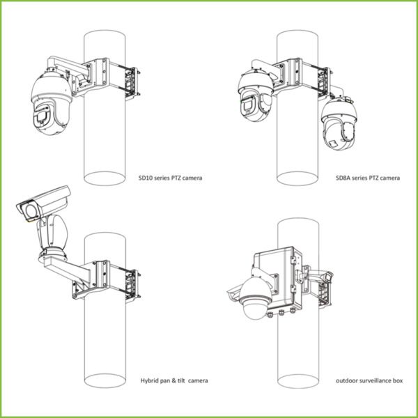 Dahua PFA153A Adaptador a poste para Speed Domo, PTZ y cajas de vigilancia exterior Anticorrosión (Aluminio y Acero inoxidable) (2)