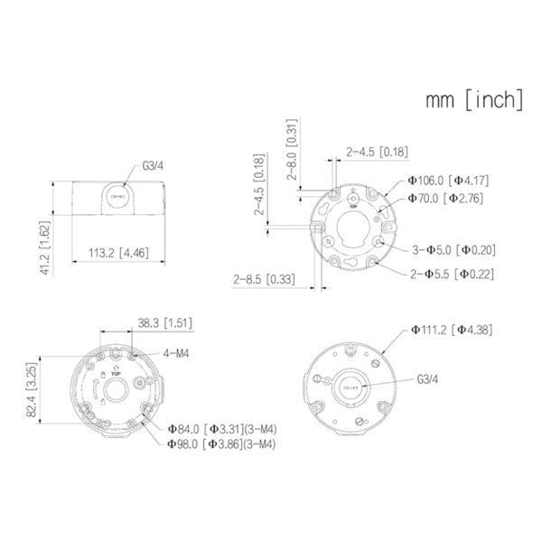 Dahua PFA2310R Caja de conexiones HDBW / IPC-EB5 anclaje en 3 puntos (1)