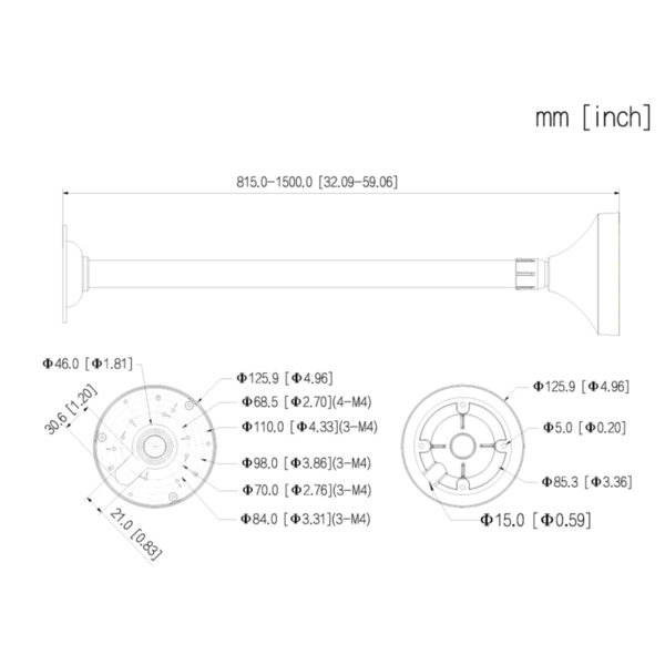 Dahua PFB2212C Soporte para montaje en techo para Domos. Ajustable 815-1500mm (1)