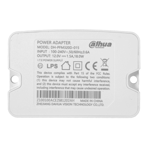 DAHUA PFM320D-015 Alimentador electrónico Branded - DC 12 V / 1500 mA - Reducidas dimensiones - 52(Al) x 77(An) x 30(Fo) cm - Es (1)