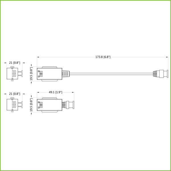 Dahua PFM800B-4K Kit Conversor UTP Vídeo para HDCVI/TVI/AHD hasta 4K Apilable con 1 Cable Flexible y PushPin (2 uds) (1)