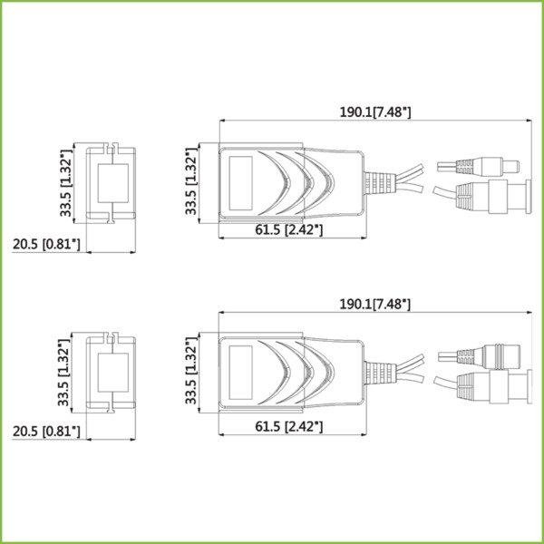 Dahua PFM802 Kit Conversor UTP Vídeo+Alimentación para HDCVI/TVI/AHD hasta 4K con RJ45 (2 uds) (1)