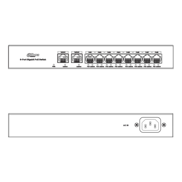 Dahua PFS3010-8GT-65 Switch PoE 8 puertos Gigabit + 2RJ45 Uplink Gigabit 65W No_Gestionable Layer2 (4)