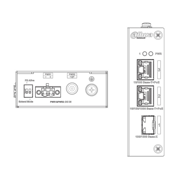 Dahua PFS3103-1GT1ET-60-V2 Switch Hardened PoE 2.0 2 puertos (1p 10/100 + 1p Gigabit) +1SFP Uplink Gigabit 60W No_Manejable Laye (2)