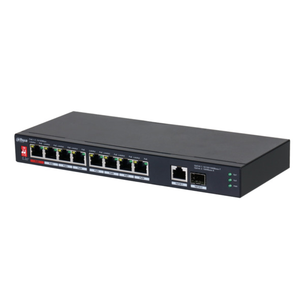Dahua PFS3110-8ET1GT1GF-96 Switch PoE 2.0 8 puertos 10/100 +1 Uplink Gigabit +1SFP 96W No_Manejable Layer2