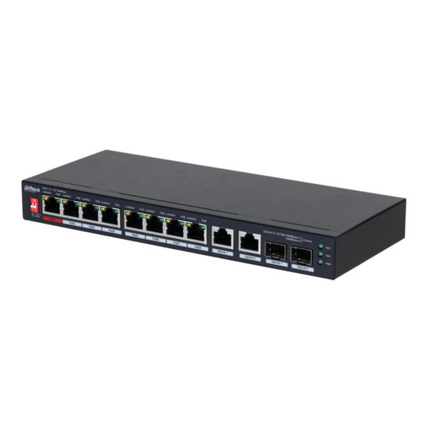 Dahua PFS3210-8ET2GF-96 Switch PoE 2.0 8 puertos 10/100 + 2 Combo Gigabit RJ45/SFP Uplink 96W No_Manejable Layer2