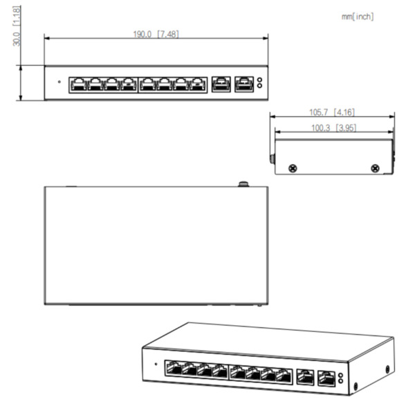 Dahua S4100-8ET2GT-96-C Switch PoE 2.0 8 puertos 10/100 + 2RJ45 Uplink Gigabit 96W Manejable en Cloud Layer2 (1)