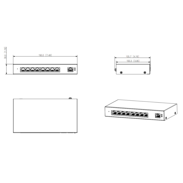 Dahua S4100-8GT1GT-96-C Switch PoE 2.0 8 puertos Gigabit + 1RJ45 Uplink Gigabit 96W Manejable en Cloud Layer2 (1)