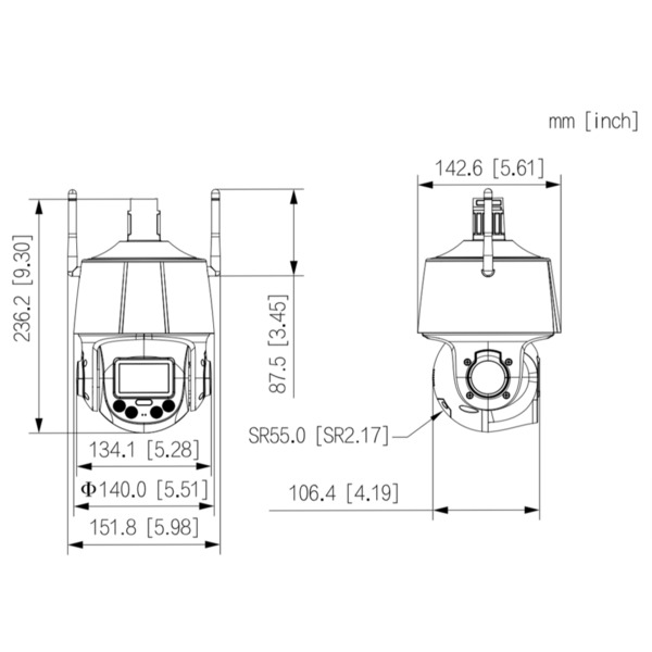 Dahua SD3C405DB-GNY-AW-PV Cámara PTZ IP 4M H265 WDR Iluminación Dual LED30m/IR50m 5x IP66 WiFi AUDIO MIC E/S AI (2)