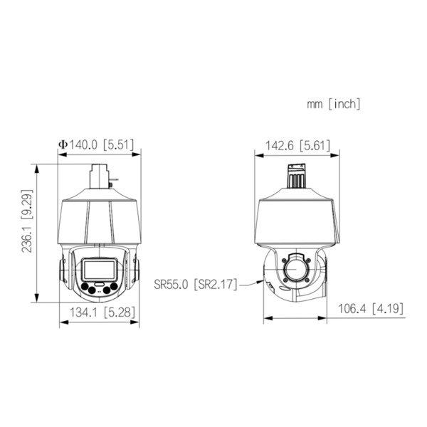 Dahua SD3E405DB-GNY-A-PV1 Cámara PTZ IP 4M TiOC H265 WDR Iluminación Dual LED30m/IR50m 5x IP66 PoE AUDIO MIC E/S AI (2)