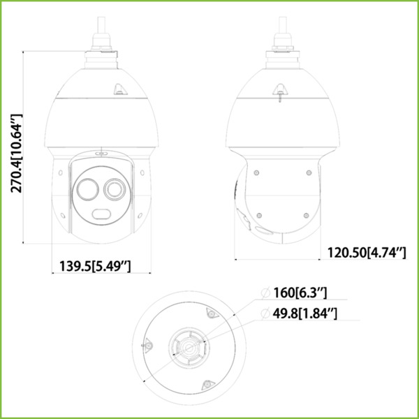 Dahua TPC-SD2221-B3F4 Domo PTZ Híbrido IP Térmico AI 256*192 3.5mm + 2M 4mm IP66 12V PoE+ AUDIO E/S (2)