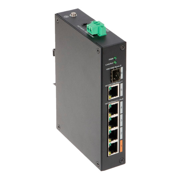 DAHUA XS-SW0604HIPOE-F-60-DIN Switch PoE X-Security - 4 puertos PoE +1  SFP +1 Uplink Gigabit - Velocidad 10/100/1000 Mbps - 60W (5)