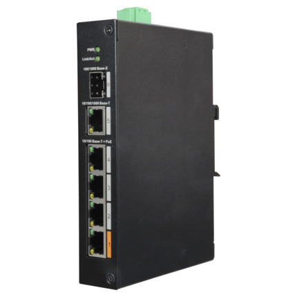 Comprar DAHUA XS-SW0604HIPOE-F-60-DIN Switch PoE X-Security - 4 puertos PoE +1  SFP +1 Uplink Gigabit - Velocidad 10/100/1000 Mbps - 60W puerto 1 / 30W puerto 2-4 / Máximo 60W - Hi-PoE / IEEE802.3at (PoE+) / af (PoE) - Montaje en carril DIN