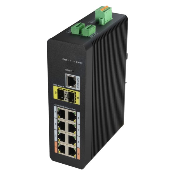 DAHUA XS-SW1008HIPOE-MGF-120-DIN Switch PoE X-Security Carril DIN - 8 puertos PoE RJ45 + 2 puertos SFP de fibra - Velocidad 10/1