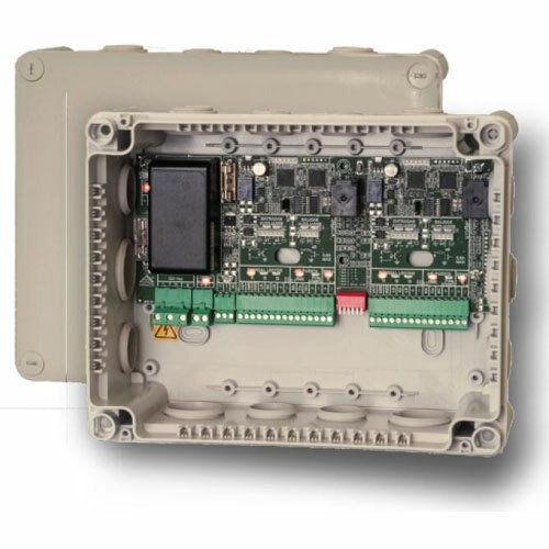Desico A2003L2FWB Módulo para 2 puertas vía radio con fuente de alimentación, cargador de batería hasta 7Ah y caja. Compatible c
