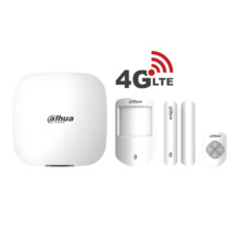 Kit de alarma Dahua 4G LTE compuesto por:. 1x Panel de control 4G LTE de 150 dispositivos vía radio, certificado de Grado 2. 1x