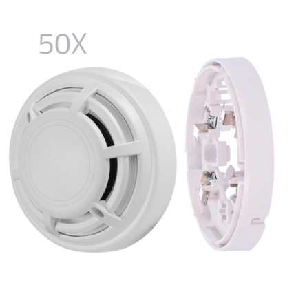 Comprar DMTECH 50XKIT-DMT-HEAT Kit 50 detectores térmicos y bases DMTech - Detector convencional termovelocimétrico - Certificado EN54 part 5 - Doble LED de alarma para su visualización desde cualquier lugar - Fabricado en material ABS con resistencia al