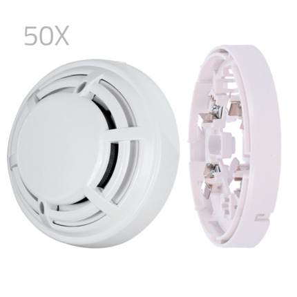 Comprar DMTECH 50XKIT-DMT-OPTICAL Kit 50 detectores ópticos y bases DMTech - Detector convencional óptico de incendio - Certificado EN54 part 7 - Doble LED de alarma para su visualización desde cualquier lugar - Fabricado en material ABS con resistencia