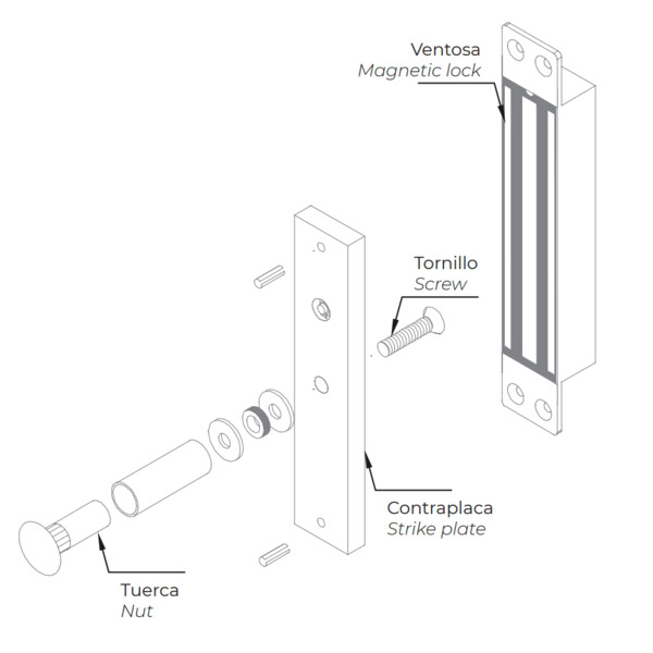 DORCAS DR-M-M600MS Ventosa electromagnética Dorcas - Para puerta sencilla - Fuerza de retención 280 kg - Modo de apertura Fail S (9)