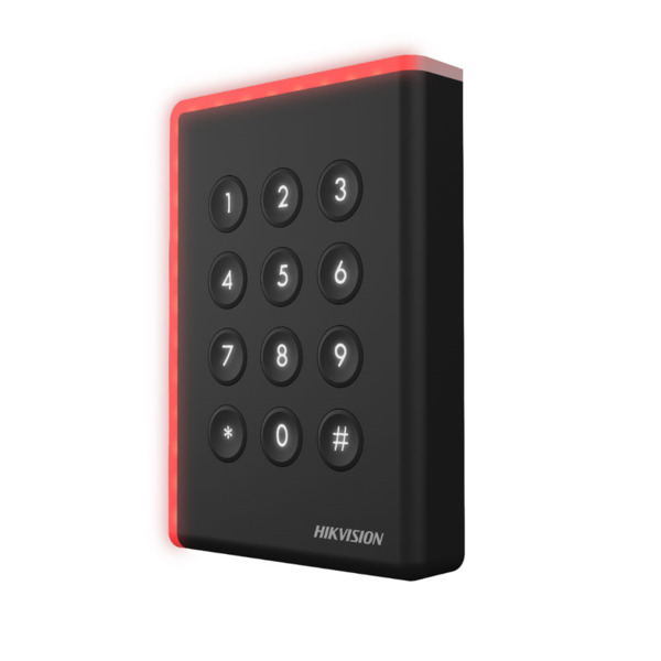 Teclado HIKVISION con lector de tarjetas de exterior. Lector de tarjetas EM 125KHz. Zumbador audible incorporado. Interfaz RS485