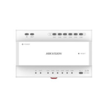 Distribuidor HD de 2 hilos HIKVISION. 8 indicadores de interfaz muestran el estado del dispositivo. Soporta conexión en cascada