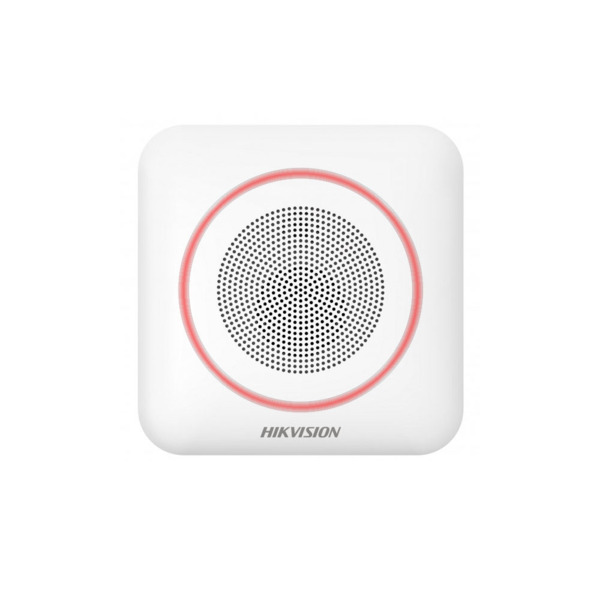 Sirena vía radio HIKVISION serie AXPRO. Vía radio bidireccional a 868MHz. Sonido de armado/desarmado e indicador LED configurabl