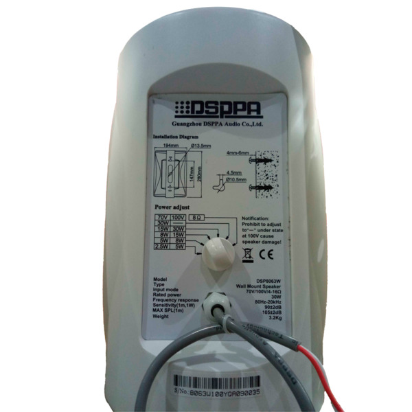 DSPPA DSPPA-DSP8063W Altavoz de techo  - Altavoz de rango completo 1x5" + 1x1" - Potencia 70V / 100V - Sensibilidad 90 (3)