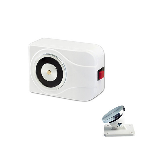 ELFRI S20050 Retenedor para puerta cortafuegos de 50Kg/500N con caja y pulsador de desbloqueo. Color blanco.