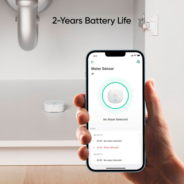 EUFY EUFY-ALARM-WATER Sensor de inundación y congelación Eufy  - Inalámbrico 868 MHz
 - Compatible con el sistema de alarma Eufy (7)