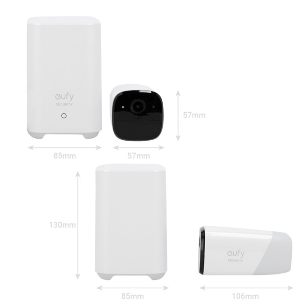 EUFY EUFY-CAM2C-S210 Kit 2 Cámaras + 1 HomeBase Eufy by Anker - 1080p / 6700 mAh / Sensor PIR + Humanos - HomeBase WiFi / LAN / (1)