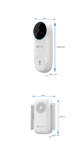 EZVIZ EZ-DB2C-KIT Videotimbre WiFi IP Ezviz - Cámara 2Mpx / Visión 160º - Audio / Timbre interior incluido - Detección PIR de hu (1)