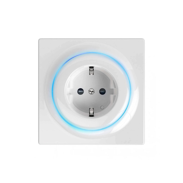 Toma eléctrica inteligente Walli Outlet FIBARO. Diseñada para controlar dispositivos eléctricos a través de la red Z-Wave. Mide