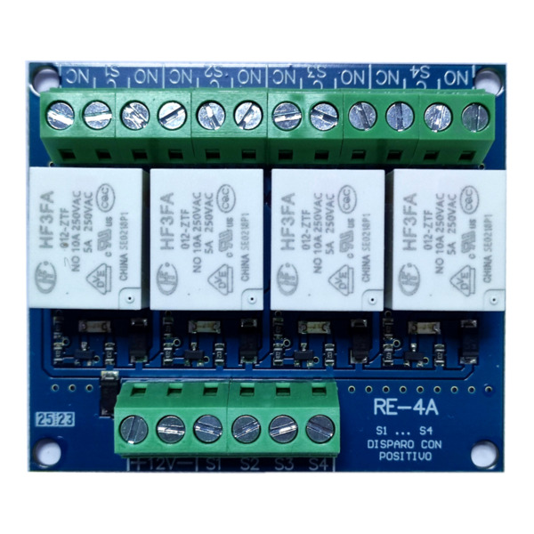 GL-Seguridad RE-4A Modulo 4 relés. Alimentación a 12v