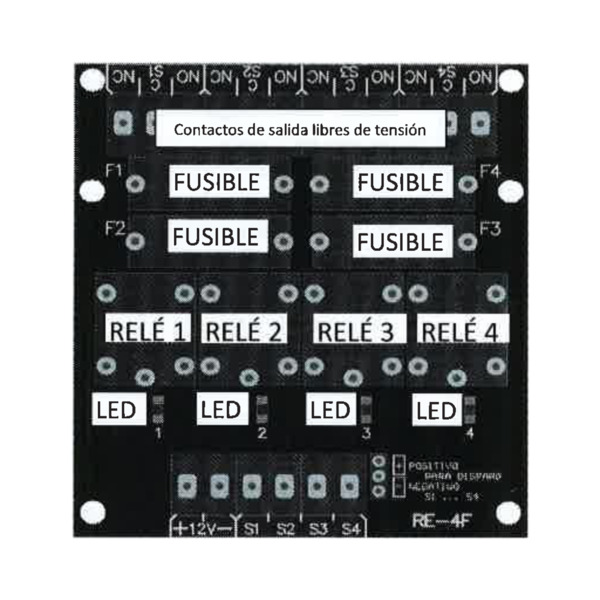 GL-Seguridad RE-4F Modulo 4 relés con fusible. Alimentación a 12v (1)