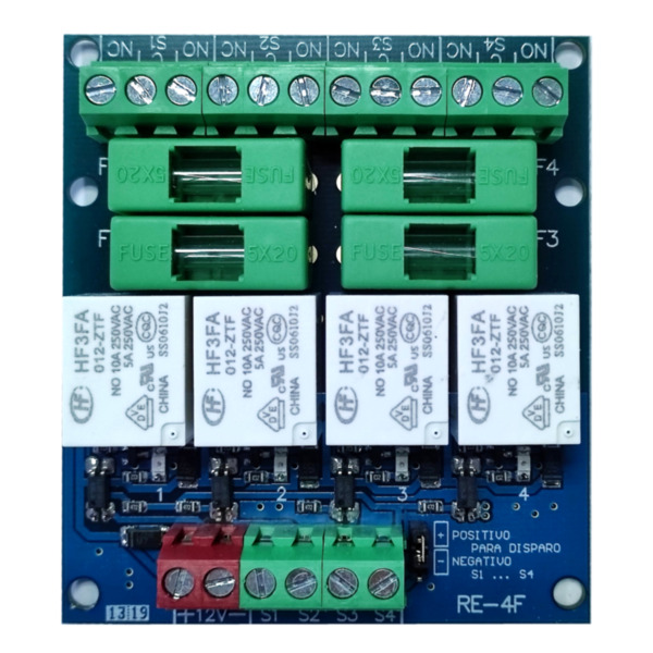 GL-Seguridad RE-4F Modulo 4 relés con fusible. Alimentación a 12v