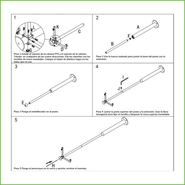 Global KIT-BACULO-35-GRIS Báculo desmontable de 3,5m de altura en acero galvanizado de color gris con soporte para cámara y spee (2)