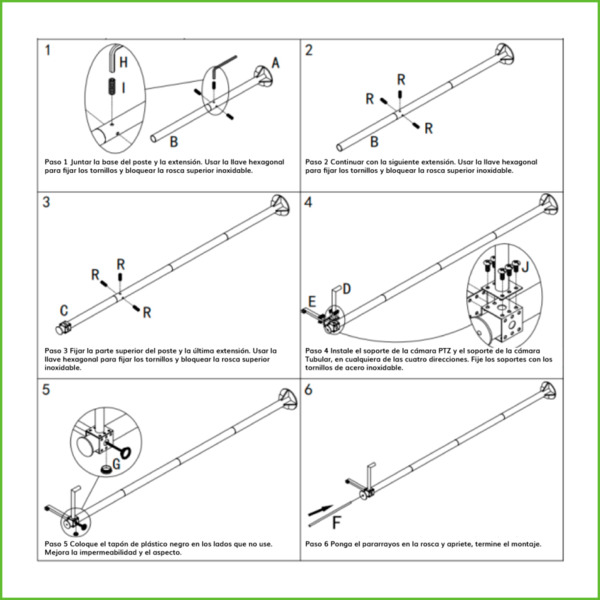 Global KIT-BACULO-60-BLANCO Báculo desmontable de 6m de altura en acero galvanizado de color blanco con soporte para cámara y sp (2)