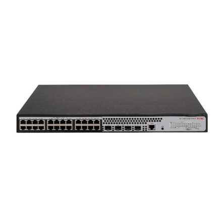 Comprar H3C H3C-38 LS-1850V2-28P-HPWR-EI-GL Switch PoE H3C L2 gestionable. 24 puertos PoE Gigabit. 4 ranuras SFP Gigabit. 1 puerto consola. Entrega PoE de hasta 30W por puerto y 370W en total. División VLAN, 802.3x. Agregación de enlaces. IGMP Snooping.