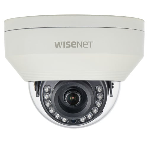 Hanwha Vision HCV-7010R Mini-domo AHD y analógica, 4Mpx, óptica fija 2.8mm, IR 20 m, WDR, IP66, IK10, 12Vdc