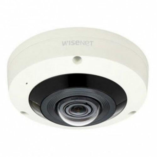 Hanwha Vision XNF-8010R Cámara hemisférica fisheye 360º IP de 4Mpx, óptica de 1.6mm, IR 15 m, WDR 120dB, 12Vdc/PoE+