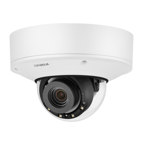 Hanwha Vision XNV-9082R Cámara mini-domo IP 8Mpx, óptica motorizada 2.8-8.4mm, IR 40m, WDR 150dB, analítica avanzada, cibersegur
