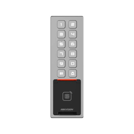 Comprar HIKVISION ACCESS CONTROL DS-K1T805MBFWX Terminal de control de accesos tarjeta M1 huella digital PIN y bluetooth IP65 IK08 Diseño Slim Hikvision