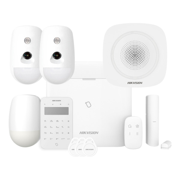 HIKVISION ALARMS AXPRO-96-2CAM-PIR-M-K-S-R Kit AXPRO 868MHz 96 zonas Hikvision Panel + 2 PIRCAM + PIR + Mando + Teclado Lector d