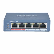 Hikvision Basic DS-3E0105P-E(B) Switch PoE+ de 4 puertos 100Mbps (4 puerto PoE+ extendido 250m) + 1 uplink 100Mbps, no gestionab