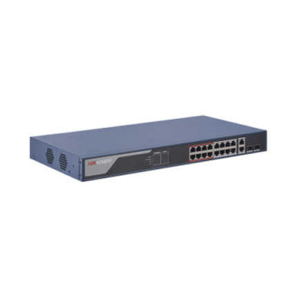 Comprar DS-3E1318P-EI Switch PoE de 18 puertos de cobre 10/100 (16 puertos PoE+ extendido 250m) + 2 combo 1000. PoE 230W máx.  Gestionable.